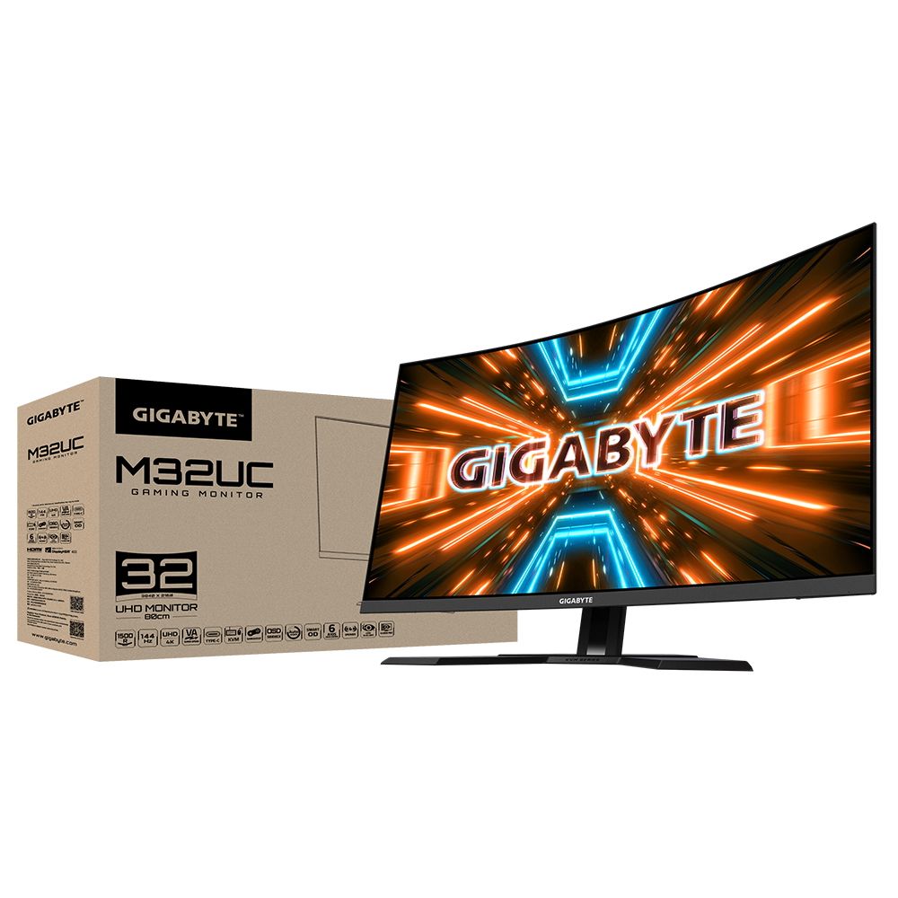 Монитор Gigabyte 31.5" M32UC-EK Gaming monitor Black (VA, 3840x2160, HDMI+HDMI+DP, 1 ms, 178°/178°, 350 cd/m, 3000:1, 2xUSB3.0, USB Type-C, 144Hz, MM, Curved) (20VM0-M32UCBA-1EKR) (830823)