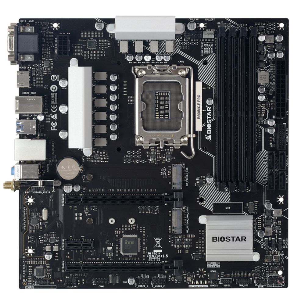 Материнская плата BIOSTAR B660MX-E PRO, Socket 1700, Intel®B660, 4xDDR4-3200, D-SUB+DVI-D+HDMI, 2xPCI-Ex16, 1xPCI-Ex1, 4xSATA3(RAID 0/1/5/10), 2xM.2, 8Ch Audio, GLan, WiFi, (2+4)xUSB2.0, (4+2)xUSB3.2, 1xPS/2, mATX, RTL (685833)