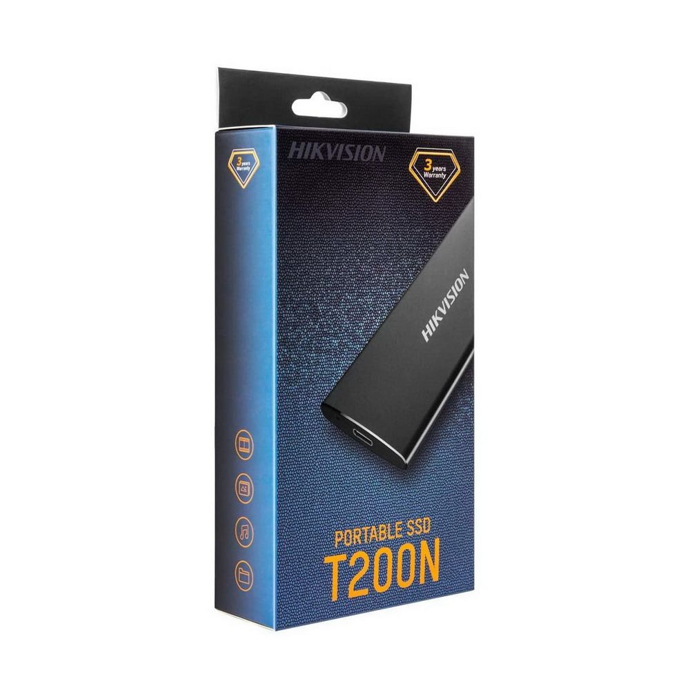 Твердотельный накопитель SSD Hikvision T200N Black External HS-ESSD-T200N/256G 256GB 1.6" USB 3.1 Type C, 450/400, Metal case, Windows/Mac/Linux, RTL {50} (016991)