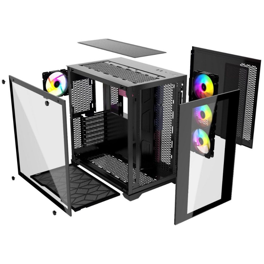 Корпус Powercase Vision Black, Tempered Glass, 4х 120mm 5-color fan, чёрный, ATX (CVBA-L4) (202872)