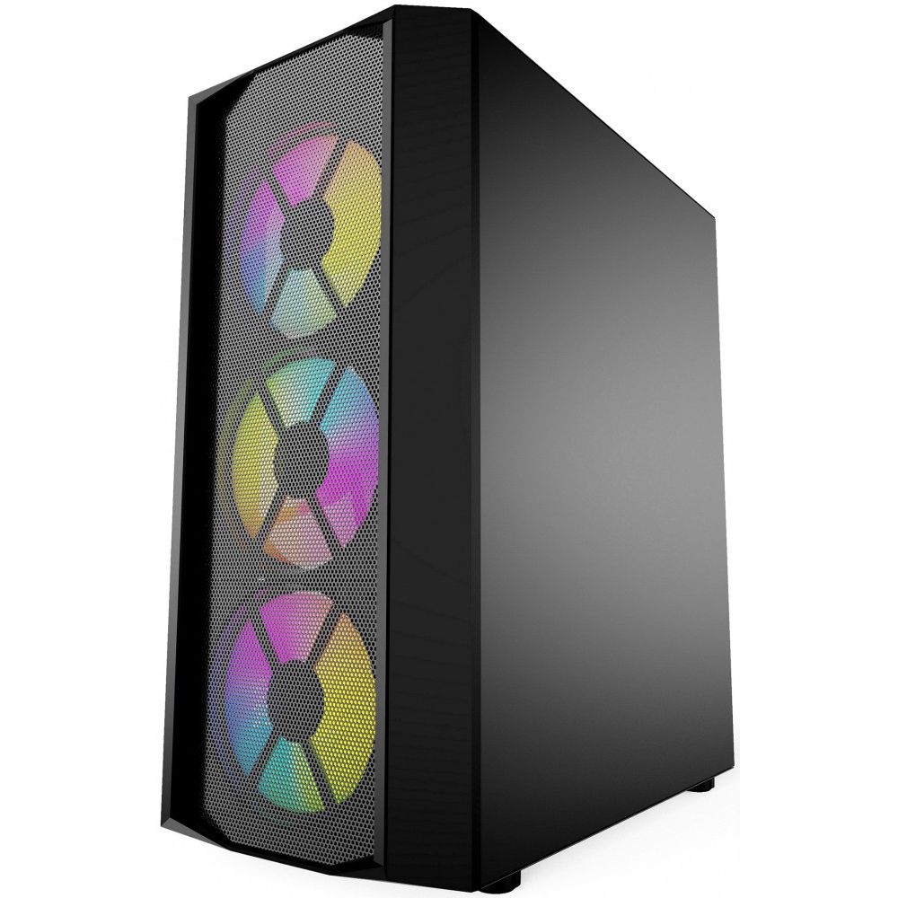 Корпус Powercase Rhombus X3 Mesh LED, Tempered Glass, 3x 120mm 5-color fan, чёрный, ATX (CMRMX-L3) (202704)