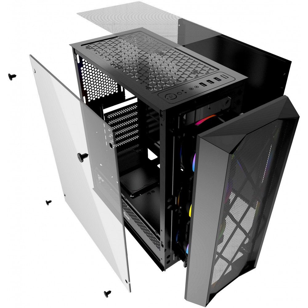 Корпус Powercase Rhombus X3 Mesh LED, Tempered Glass, 3x 120mm 5-color fan, чёрный, ATX (CMRMX-L3) (202704)