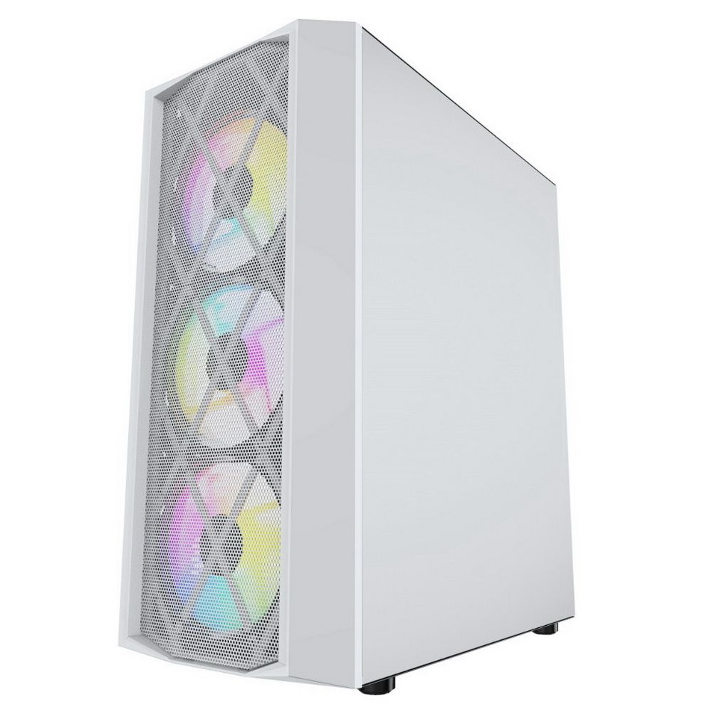 Корпус Powercase Корпус Powercase Rhombus X4 White, Tempered Glass, Mesh, 4x 120mm 5-color LED fan, белый, ATX (CMRMW-L4) (202773)