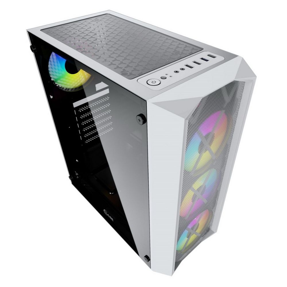 Корпус Powercase Корпус Powercase Rhombus X4 White, Tempered Glass, Mesh, 4x 120mm 5-color LED fan, белый, ATX (CMRMW-L4) (202773)