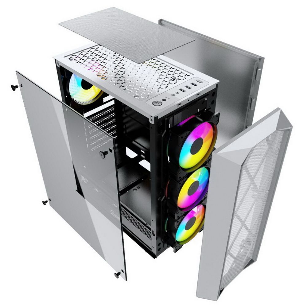 Корпус Powercase Корпус Powercase Rhombus X4 White, Tempered Glass, Mesh, 4x 120mm 5-color LED fan, белый, ATX (CMRMW-L4) (202773)