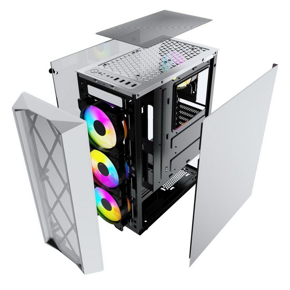 Корпус Powercase Корпус Powercase Rhombus X4 White, Tempered Glass, Mesh, 4x 120mm 5-color LED fan, белый, ATX (CMRMW-L4) (202773)