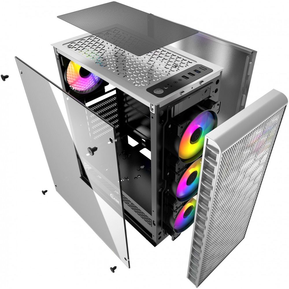 Корпус Powercase Mistral Z4С White, Tempered Glass, Mesh, 4x 120mm 5-color LED fan, белый, ATX (CMIZ4CW-L4) (202803)