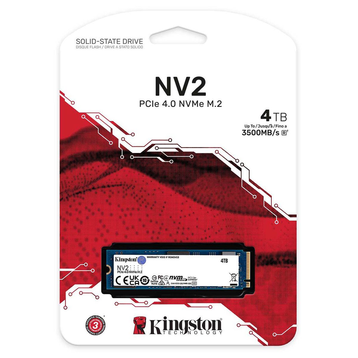 Твердотельный накопитель SSD M.2 2280 4TB Kingston NV2 Client SSD SNV2S/4000G PCI-E 4.0 x4, 3500/2800, 1280TBW