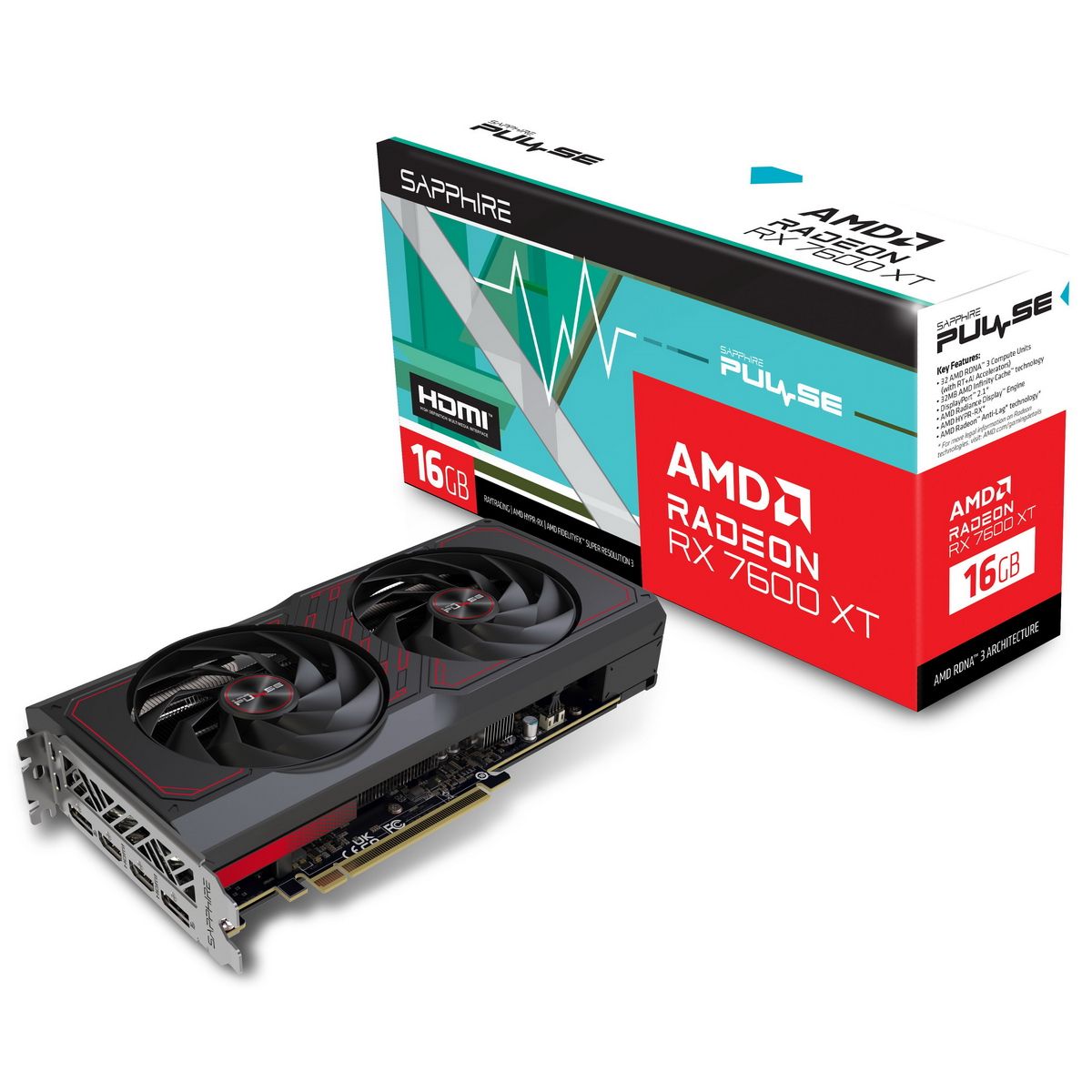 11339-04-20G - Видеокарта Sapphire RX7600XT PULSE GAMING OC 16GB GDDR6  128bit 2xDP 2xHDMI 2FAN