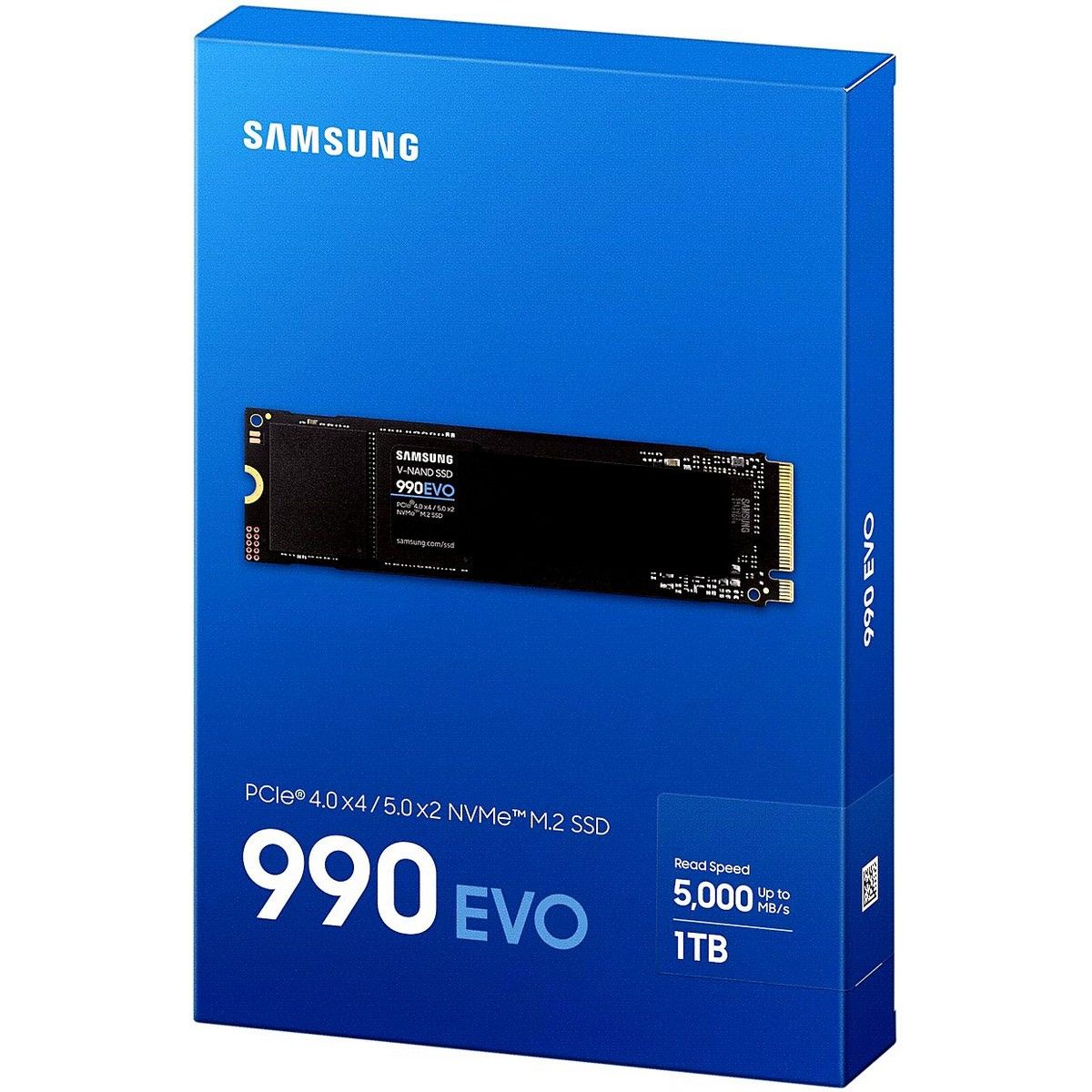 Твердотельный накопитель SSD Samsung M.2 2280 1TB 990 EVO NVMe 2.0, PCIe 4.0 x4, V-NAND
TLC, R/W 5000/4200MB/s, IOPs 680 000/800 000, TBW 600,
DWPD 0.33