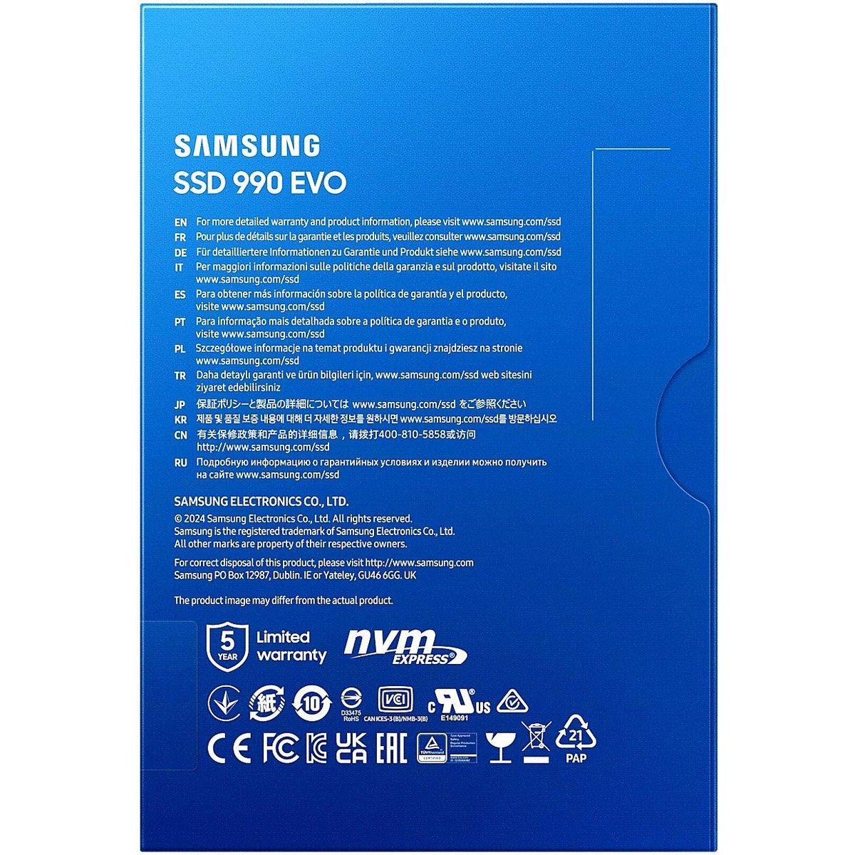 Твердотельный накопитель SSD Samsung M.2 2280 1TB 990 EVO NVMe 2.0, PCIe 4.0 x4, V-NAND
TLC, R/W 5000/4200MB/s, IOPs 680 000/800 000, TBW 600,
DWPD 0.33