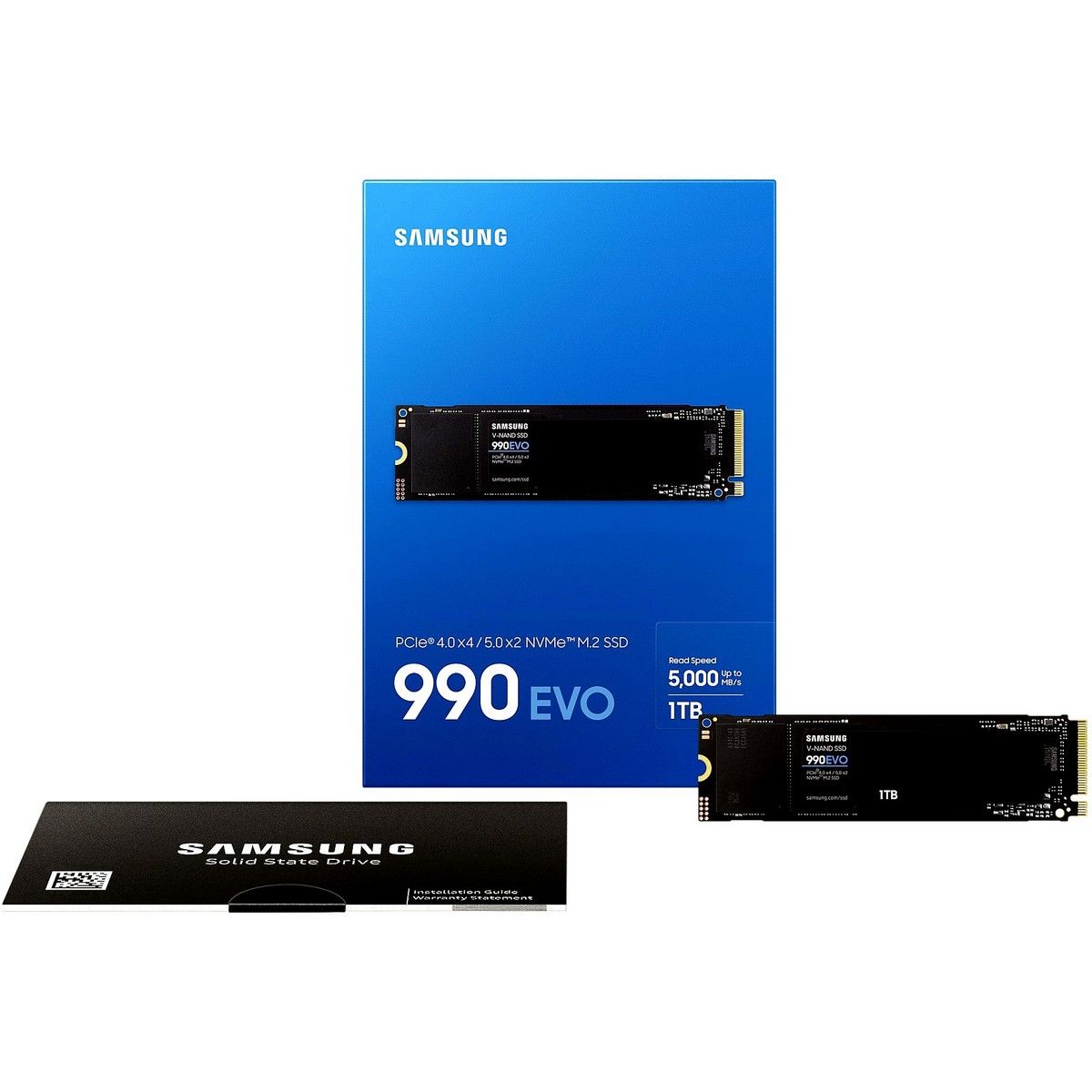 Твердотельный накопитель SSD Samsung M.2 2280 1TB 990 EVO NVMe 2.0, PCIe 4.0 x4, V-NAND
TLC, R/W 5000/4200MB/s, IOPs 680 000/800 000, TBW 600,
DWPD 0.33