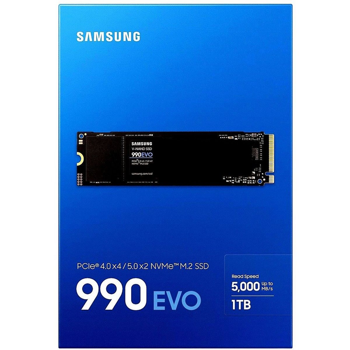 Твердотельный накопитель SSD Samsung M.2 2280 1TB 990 EVO NVMe 2.0, PCIe 4.0 x4, V-NAND
TLC, R/W 5000/4200MB/s, IOPs 680 000/800 000, TBW 600,
DWPD 0.33