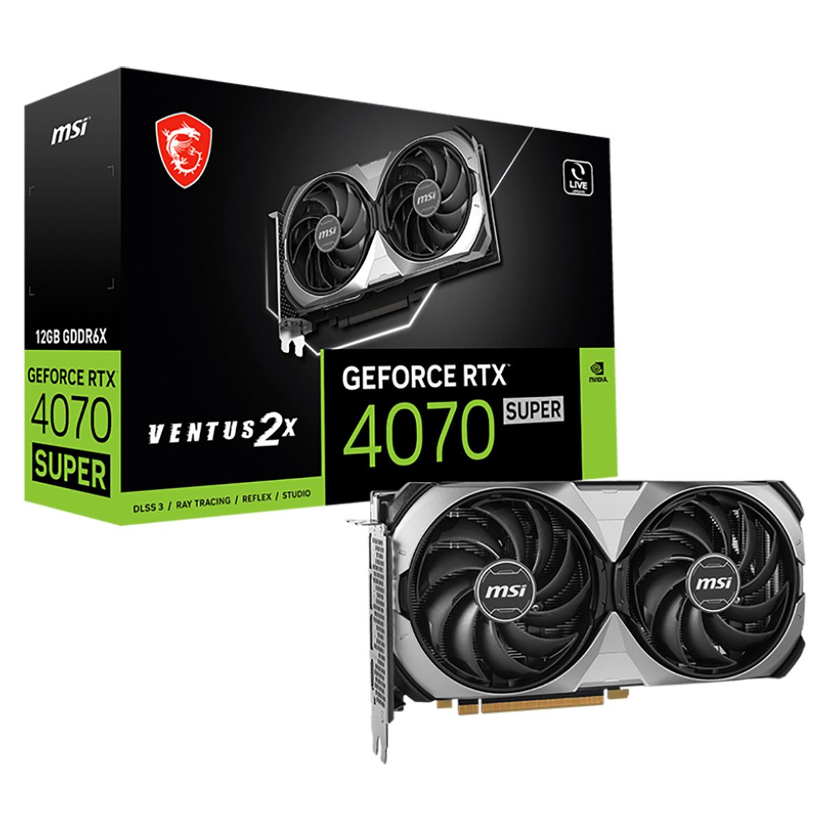 Видеокарта MSI RTX4070 SUPER VENTUS 2X 12GB GDDR6X 192bit 3xDP HDMI 2FAN