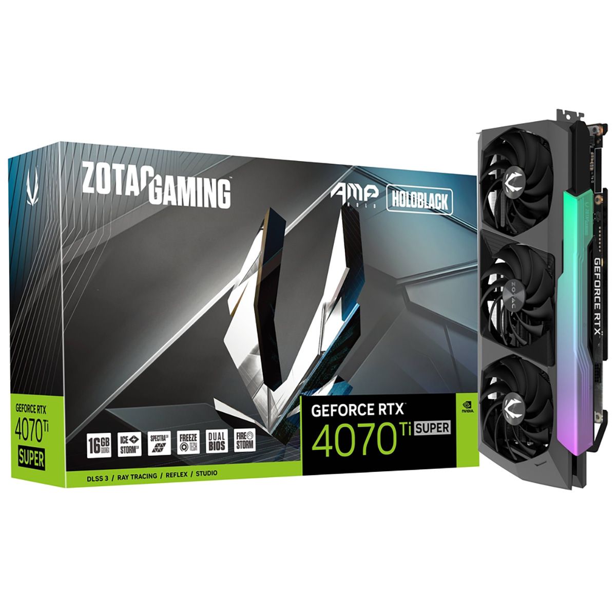 Видеокарта RTX4070Ti SUPER AMP HOLO 16GB GDDR6X 256bit 3xDP HDMI 3FAN Premium Pack