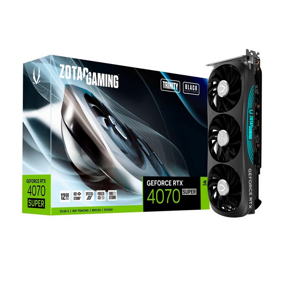 ZT-D40720D-10P - Видеокарта RTX4070 SUPER TRINITY BLACK ED 12GB GDDR6X  192bit 3xDP HDMI 3FAN Premium Pack