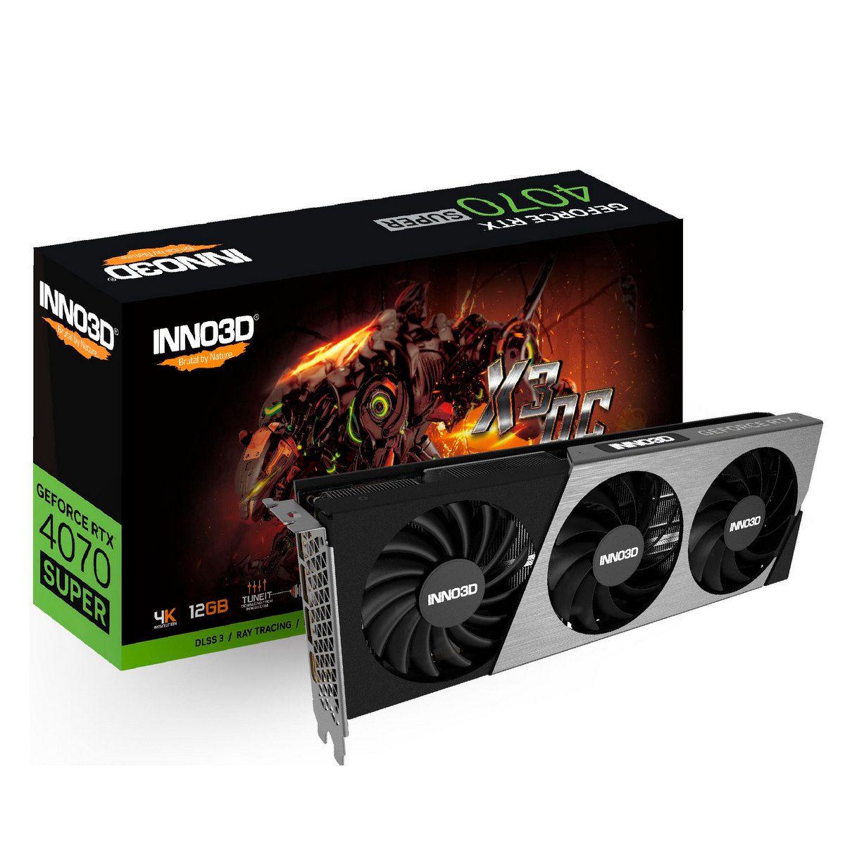 Видеокарта INNO3D RTX4070 SUPER X3 OC 12GB GDDR6X 192bit 3xDP HDMI 3FAN
