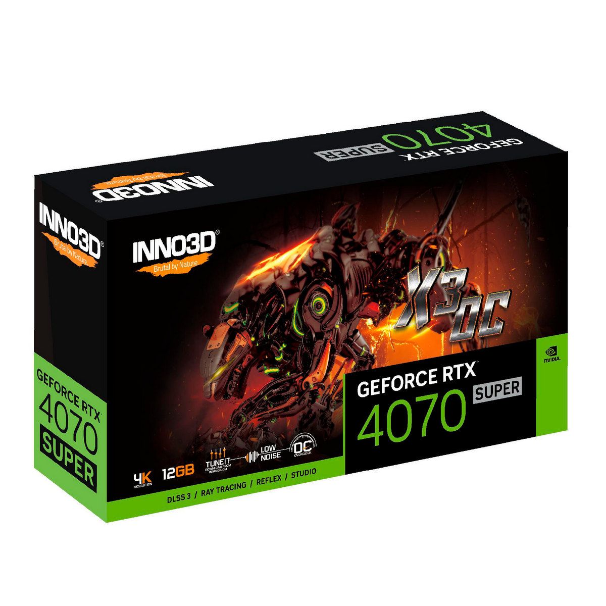 Видеокарта INNO3D RTX4070 SUPER X3 OC 12GB GDDR6X 192bit 3xDP HDMI 3FAN