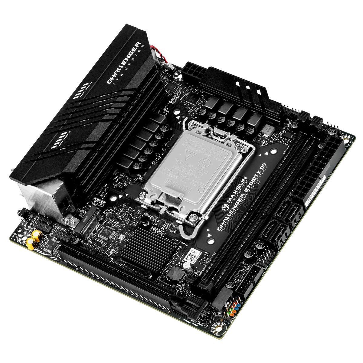 Материнская плата Maxsun MS-Challenger B760ITX D5 WIFI B760, LGA1700, 2*DDR5, 1*PCIEx16, 2*M.2, 1*TypeC, 4*USB3.2Gen1, 6*USB2.0, 4*SATA3.0, 2.5G, 1G, 2*DP, 2*HDMI, Mini-ITX, RTL