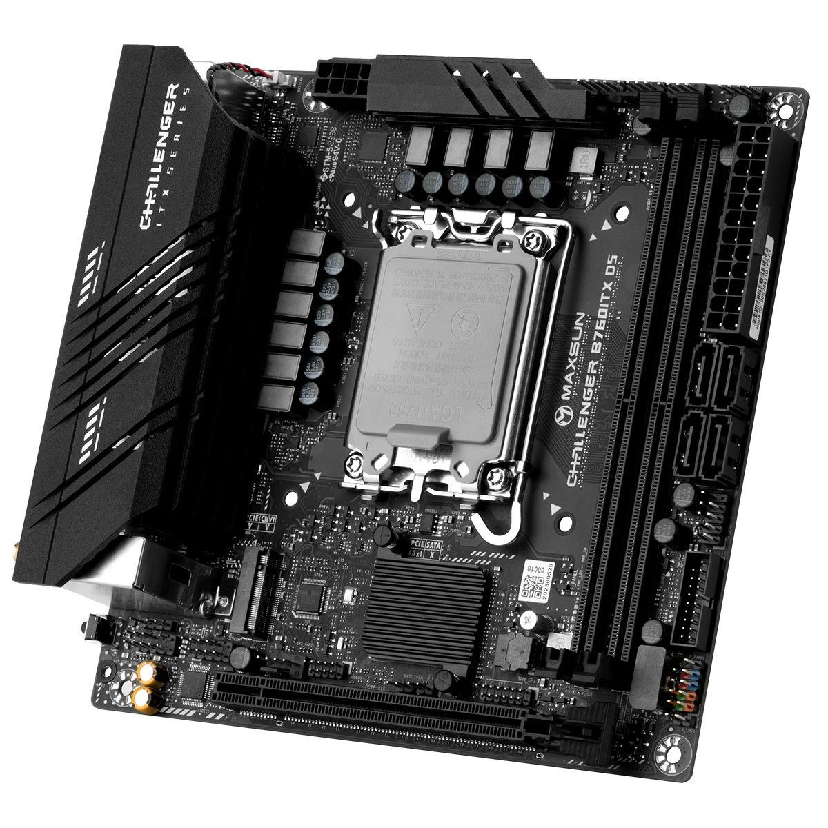 Материнская плата Maxsun MS-Challenger B760ITX D5 WIFI B760, LGA1700, 2*DDR5, 1*PCIEx16, 2*M.2, 1*TypeC, 4*USB3.2Gen1, 6*USB2.0, 4*SATA3.0, 2.5G, 1G, 2*DP, 2*HDMI, Mini-ITX, RTL