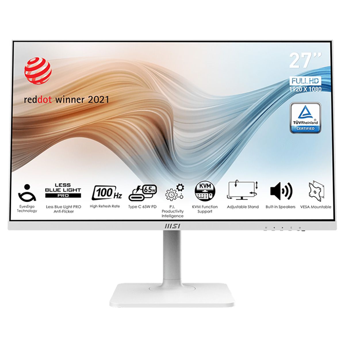 Монитор 27" MSI Modern MD272XPW White (IPS, 1920x1080, HDMI+DP+Type C, 4 ms, 178°/178°, 300 cd/m, 1000:1 (100M:1), 100Hz, Pivot, MM)