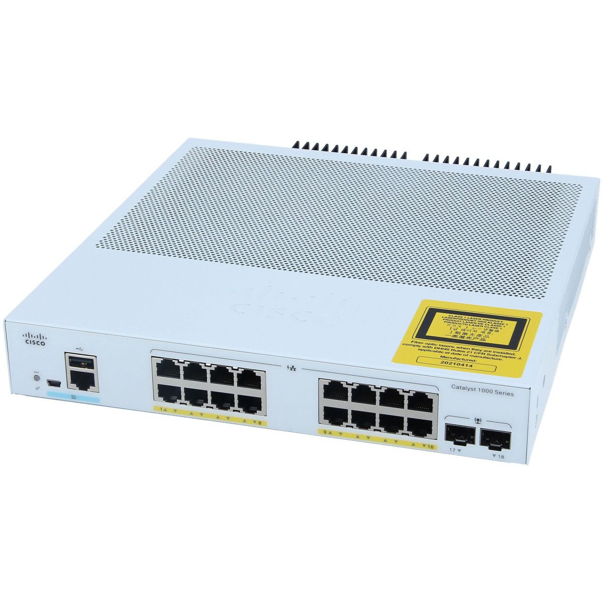 Коммутатор CISCO Catalyst 1000 16x 10/100/1000 RJ-45 PoE+, 2x 1Gb SFP uplinks, PoE+ 120W, Fanless, C1000-16P-2G-L