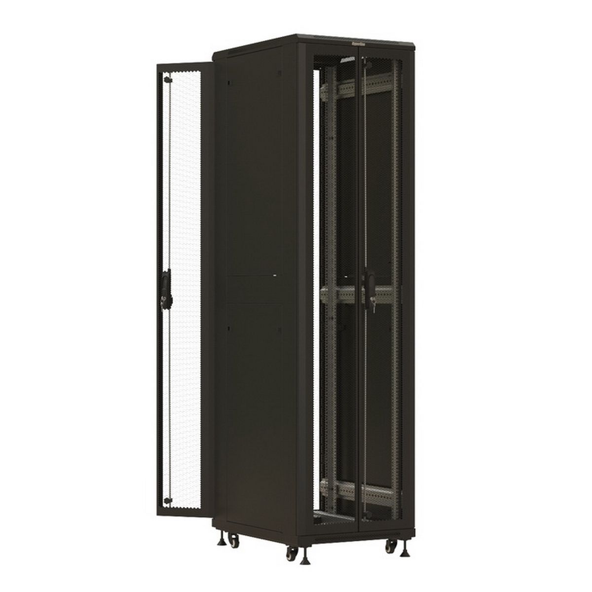 Шкаф Hyperline TTBR-4761-DD-RAL9004 Шкаф напольный 47U 2277x600х1000 мм (ВхШхГ), передняя и задняя распашные перфорированные двери (75%), ручка с замком, цвет черный (RAL 9004)(разобранный)