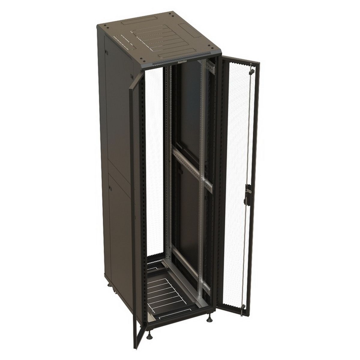 Шкаф Hyperline TTBR-4761-DD-RAL9004 Шкаф напольный 47U 2277x600х1000 мм (ВхШхГ), передняя и задняя распашные перфорированные двери (75%), ручка с замком, цвет черный (RAL 9004)(разобранный)
