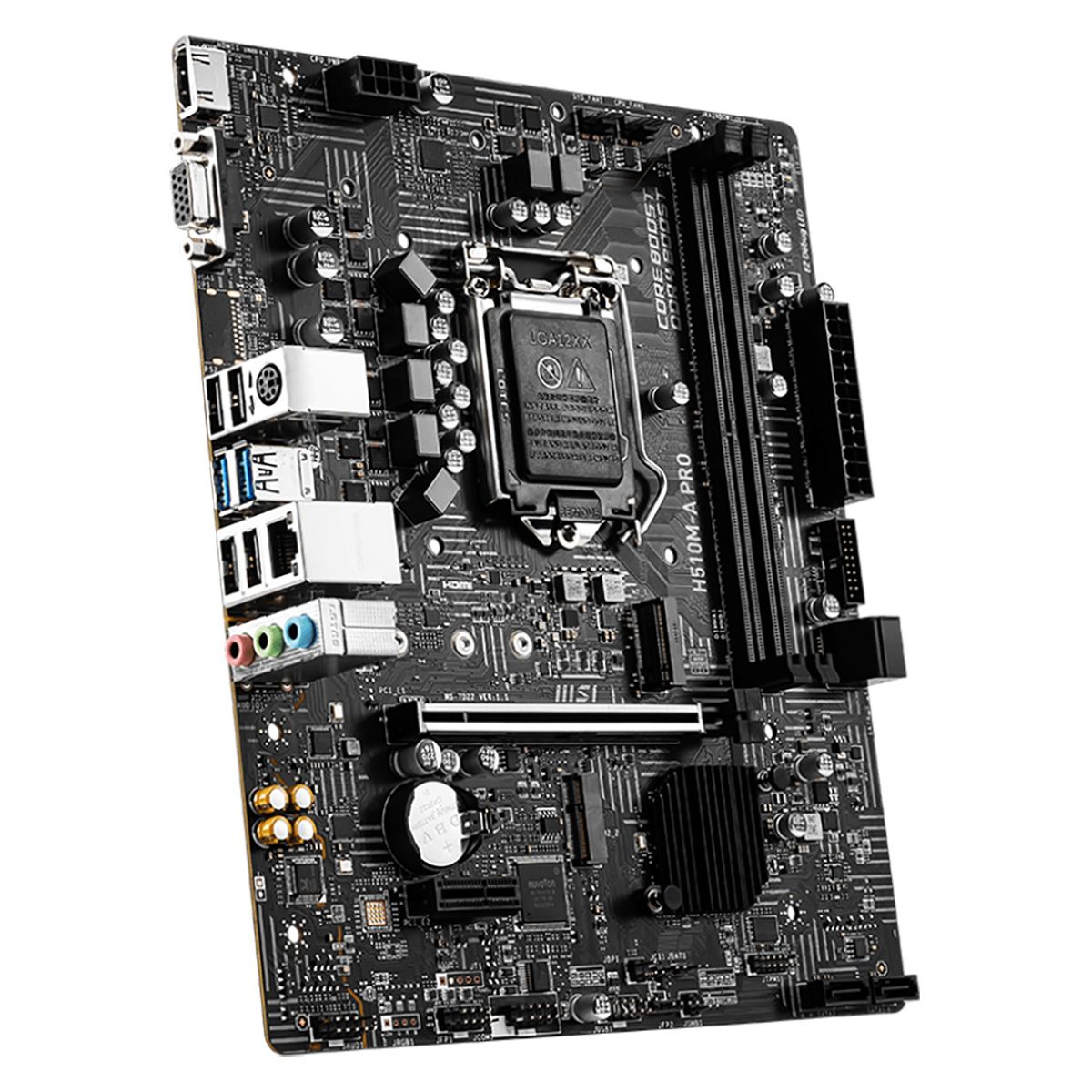 Материнская плата MSI H510M-A PRO , Socket 1200, Intel®H510, 2xDDR4-3200, HDMI+VGA, 1xPCI-Ex16, 1xPCI-Ex1, 4xSATA3, 2xM.2, 8 Ch Audio, GLan, (4+2)xUSB2.0, (2+2)xUSB3.2, mATX {20} (802905)