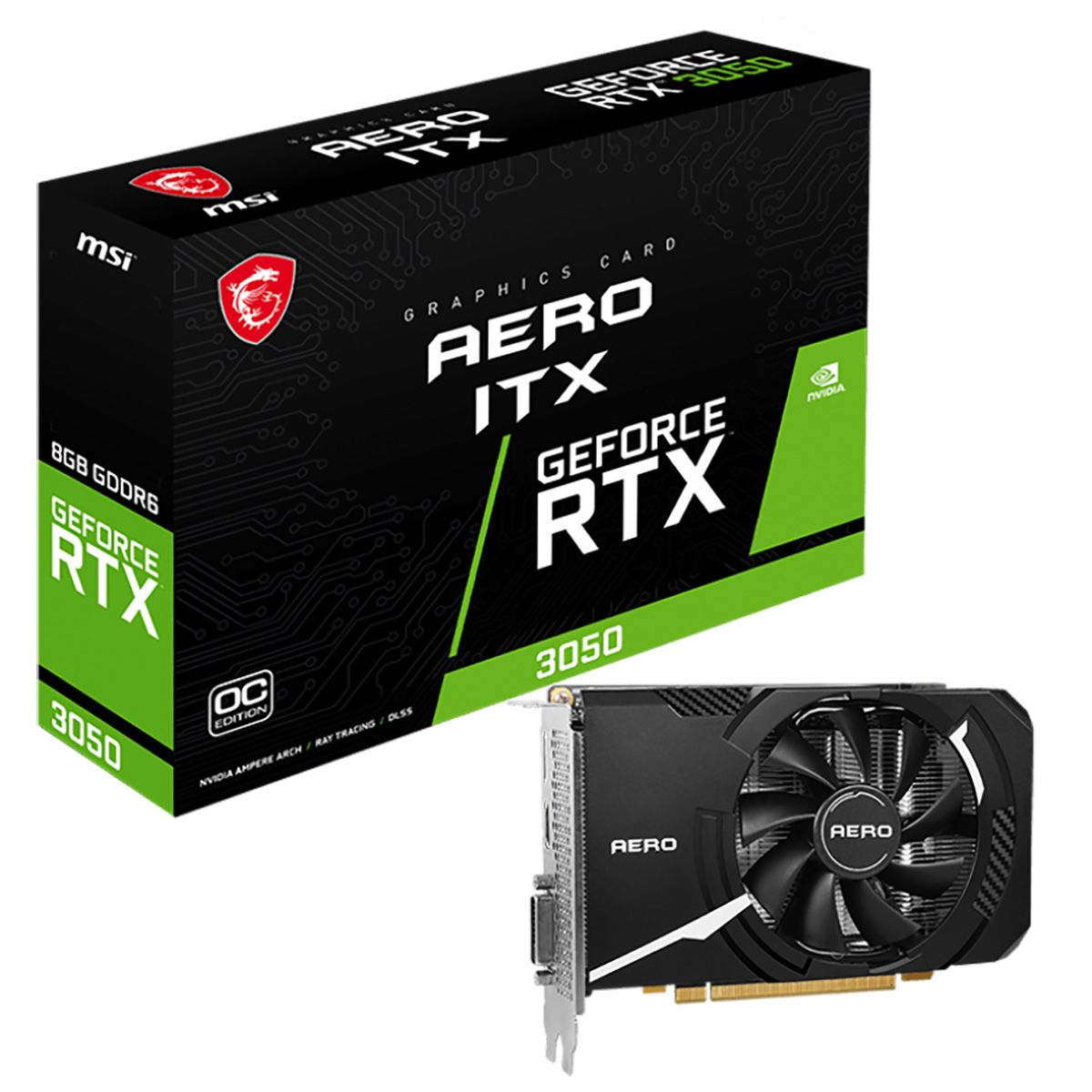Видеокарта MSI RTX3050 AERO ITX OCV1 8GB GDDR6 128bit DL-DVI-D DP HDMI 1FAN RTL