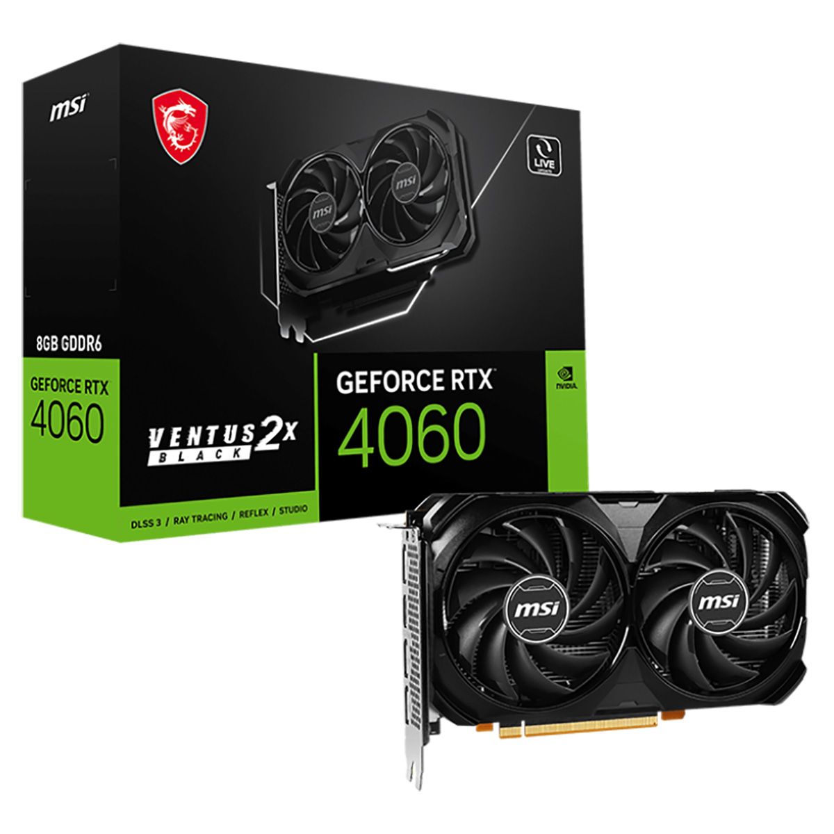 Видеокарта MSI RTX4060 VENTUS 2X BLACK 8GB GDDR6 128bit 3xDP HDMI 2FAN RTL