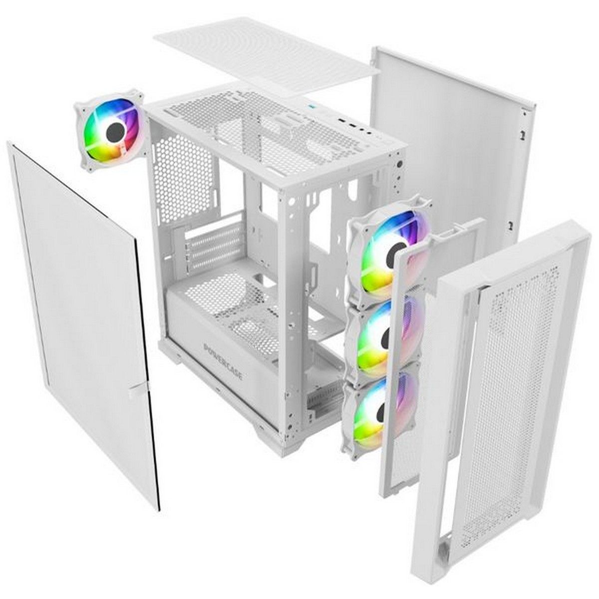 Корпус Powercase ByteFlow Micro White, Tempered Glass, 4х 120mm ARGB fans, ARGB HUB, белый, mATX (CAMBFW-A4)