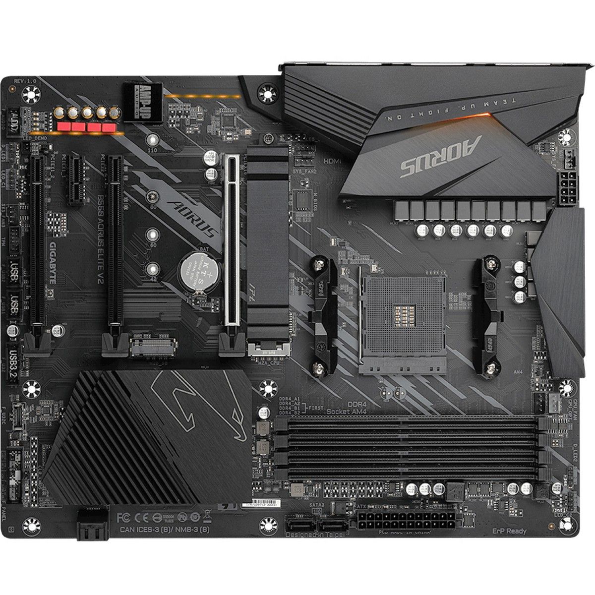 Материнская плата Gigabyte B550 AORUS ELITE V2, Socket AM4, AMD B550, 4xDDR4-3200, HDMI+DP, 3xPCI-Ex16, 1xPCI-Ex1, 4xSATA3(RAID 0/1/10), 2xM.2, 8 Ch Audio, 2,5GLan, (2+4)xUSB2.0, (6+2)xUSB3.2, ATX, RTL {8} (809898)