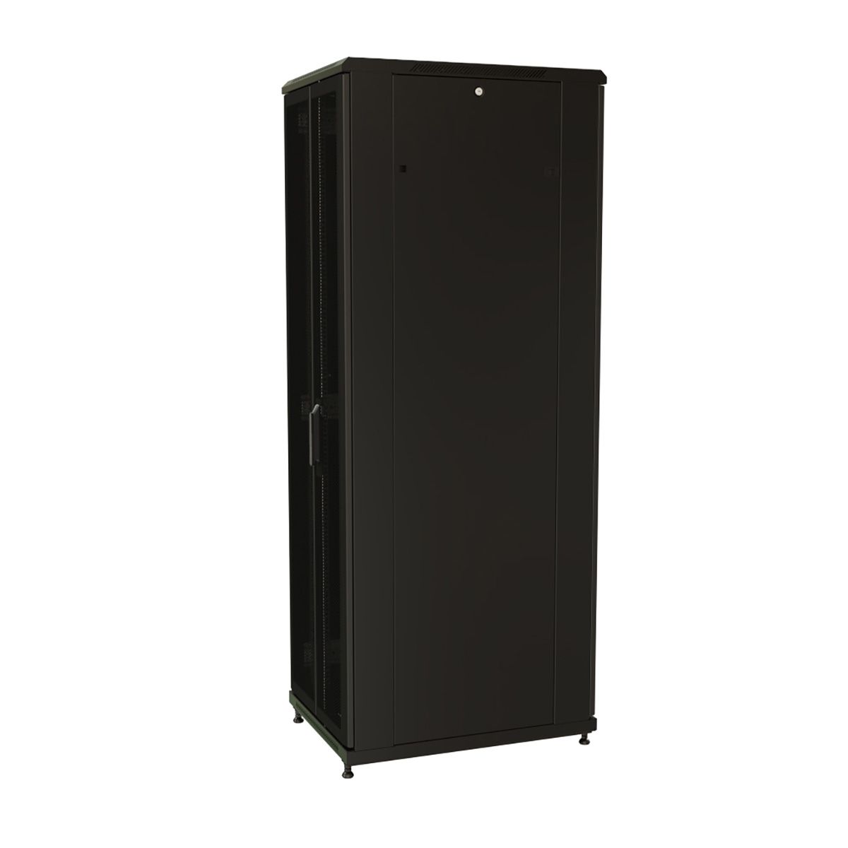 Шкаф Hyperline WRline WR-TT-4761-AS-RAL9004 напольный 47U 2277х600х1000 мм (ВхШхГ), передняя стеклянная дверь со стальными перфорированными боковинами, задняя дверь сплошная, цвет черный (RAL 9004) (разобранный)