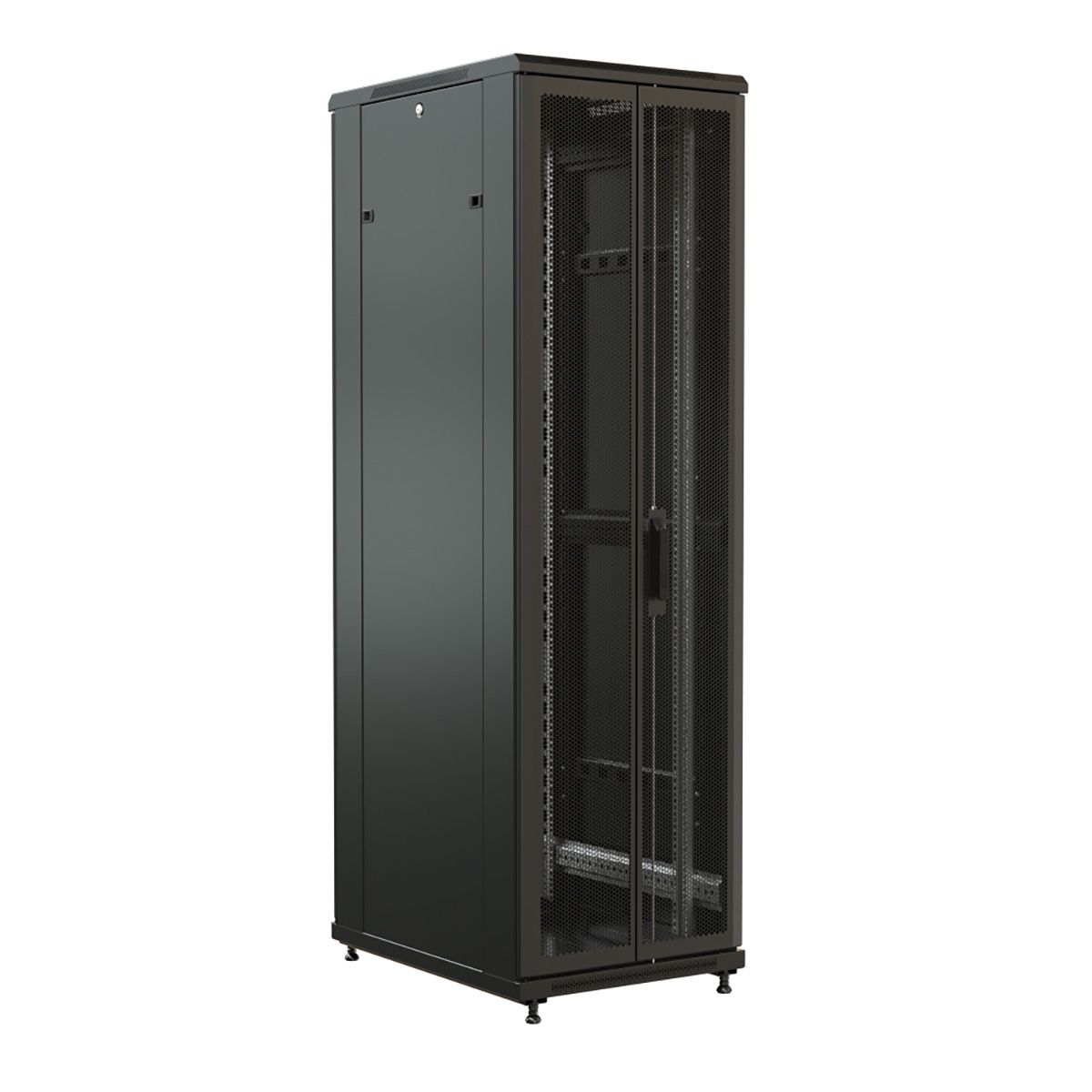 Шкаф Hyperline WRline WR-TT-4761-AS-RAL9004 напольный 47U 2277х600х1000 мм (ВхШхГ), передняя стеклянная дверь со стальными перфорированными боковинами, задняя дверь сплошная, цвет черный (RAL 9004) (разобранный)