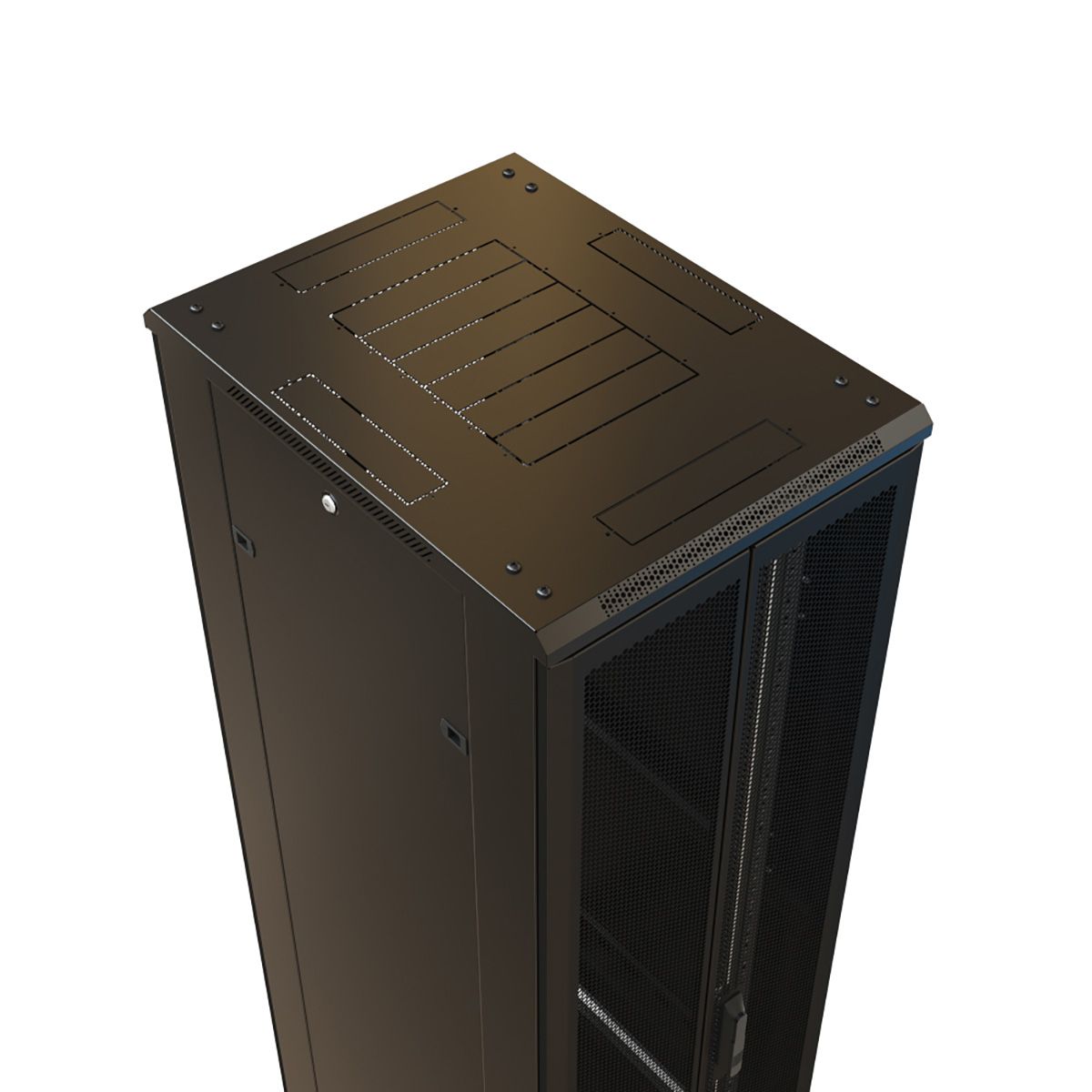 Шкаф Hyperline WRline WR-TT-4761-AS-RAL9004 напольный 47U 2277х600х1000 мм (ВхШхГ), передняя стеклянная дверь со стальными перфорированными боковинами, задняя дверь сплошная, цвет черный (RAL 9004) (разобранный)
