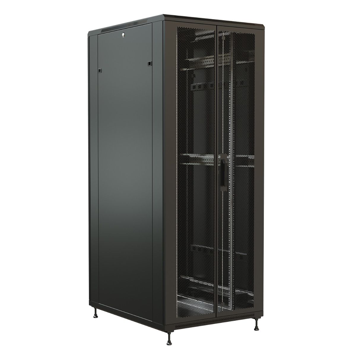 Шкаф Hyperline WRline WR-TT-3282-DD-RAL9004 Шкаф напольный 32U, 1610x800х1200 мм (ВхШхГ), передняя и задняя распашные перфорированные двери (75%), цвет черный (RAL 9004) (разобранный)