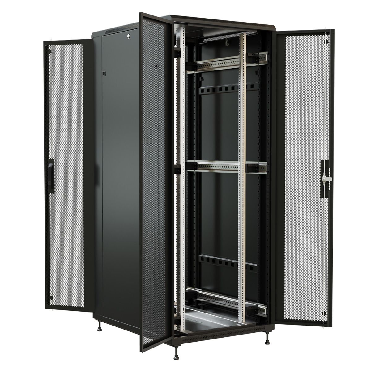 Шкаф Hyperline WRline WR-TT-3282-DD-RAL9004 Шкаф напольный 32U, 1610x800х1200 мм (ВхШхГ), передняя и задняя распашные перфорированные двери (75%), цвет черный (RAL 9004) (разобранный)