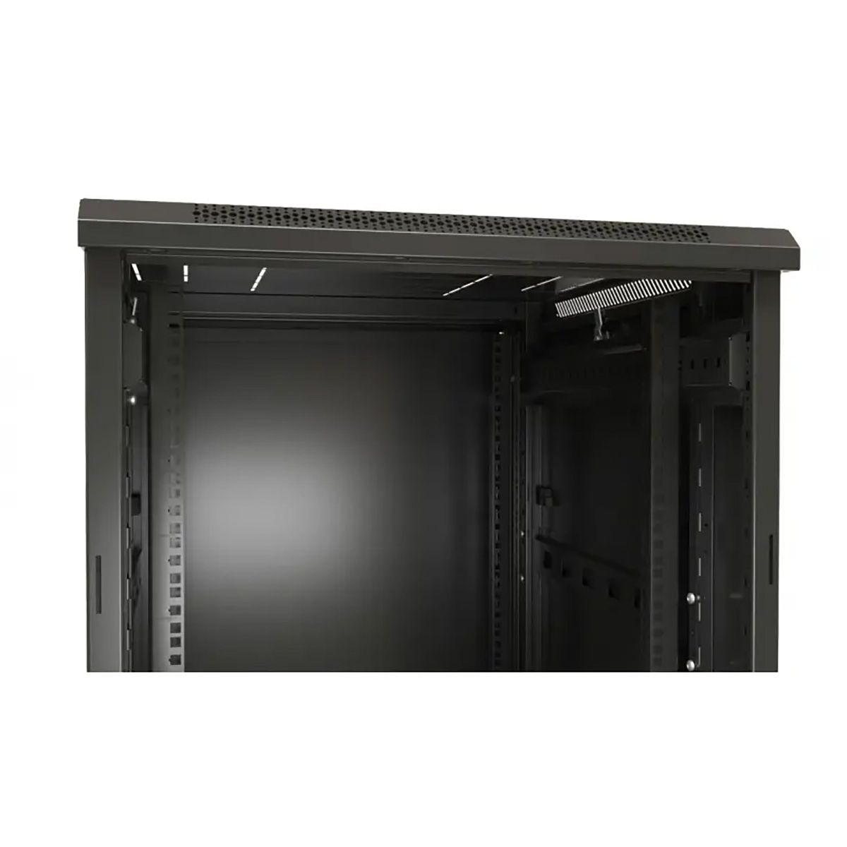 Шкаф Hyperline TTBR-4261-AS-RAL9004 Шкаф напольный 42U 2055x600х1000 мм (ВхШхГ), передняя стеклянная дверь со стальными перфорированными боковинами, задняя дверь сплошная, ручка с замком, цвет черный (RAL 9004) (разобранный)