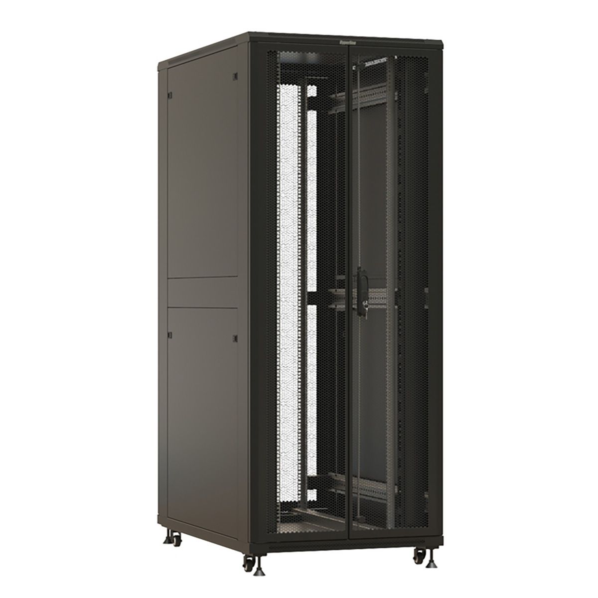 Шкаф Hyperline TTBR-4281-DD-RAL9004 Шкаф напольный 42U 2055x800х1000 мм (ВхШхГ), передняя и задняя распашные перфорированные двери (75%), ручка с замком, цвет черный (RAL 9004) (разобранный)