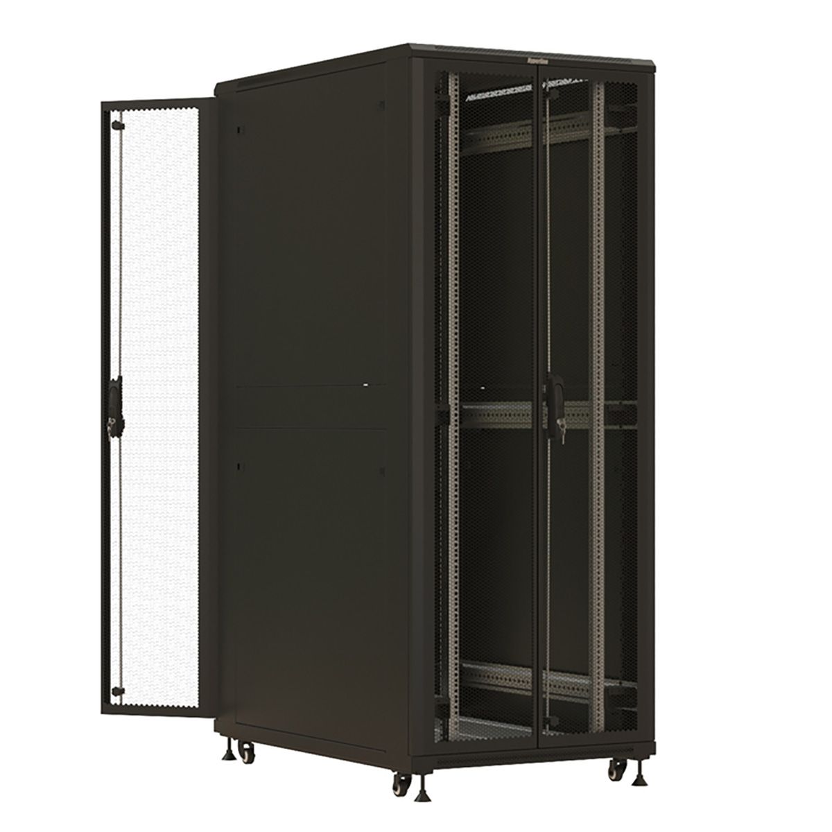 Шкаф Hyperline TTBR-4281-DD-RAL9004 Шкаф напольный 42U 2055x800х1000 мм (ВхШхГ), передняя и задняя распашные перфорированные двери (75%), ручка с замком, цвет черный (RAL 9004) (разобранный)