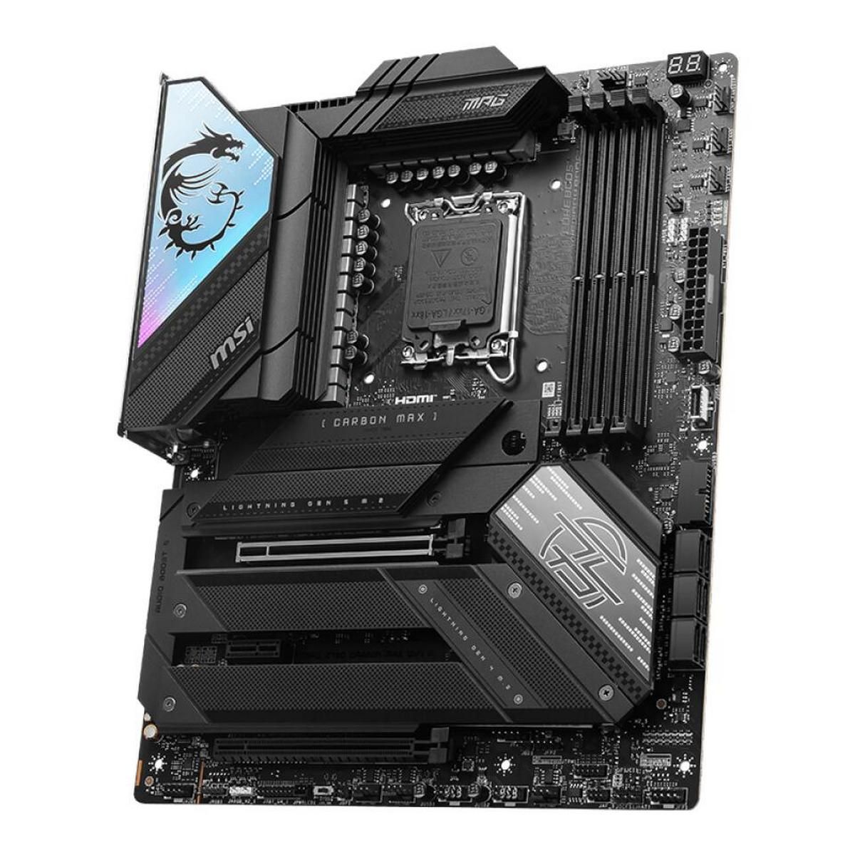 Материнская плата MSI MPG Z790 CARBON MAX WIFI II Z790, LGA1700, 4*DDR5, 2*PCIEx16, 1*PCIEx1, 5*M.2, 3*TypeC, 6*USB3.2Gen2, 4*USB3.2Gen1, 4*USB2.0, 6*SATA3.0, 5G, HDMI, ATX, RTL