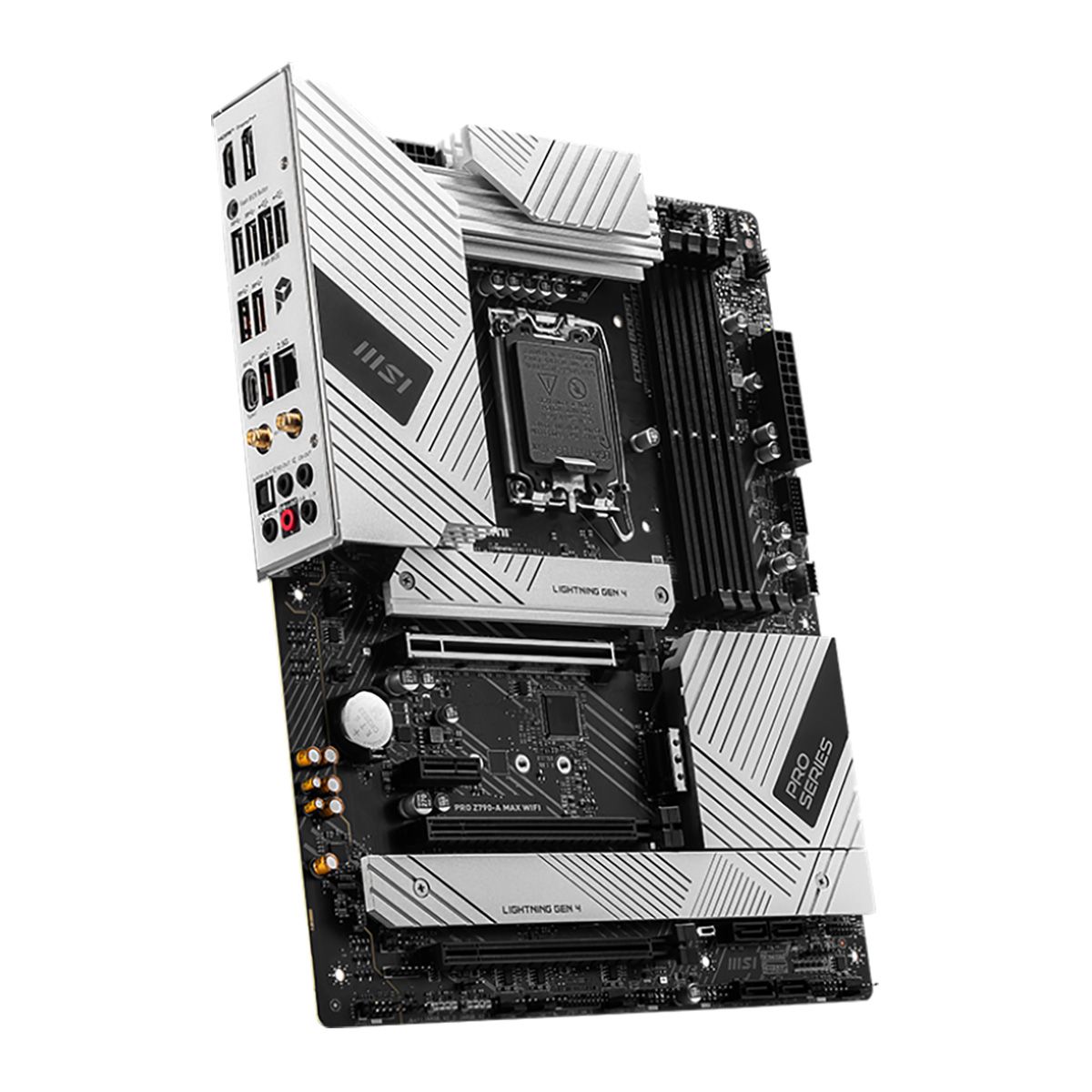 Материнская плата MSI PRO Z790-A MAX WIFI Z790, LGA1700, 4*DDR5, 3*PCIEx16, 1*PCIEx1, 4*M.2, 2*TypeC, 3*USB3.2Gen2, 4*USB3.2Gen1, 6*USB2.0, 6*SATA3.0, 2.5G, DP, HDMI, ATX, OEM