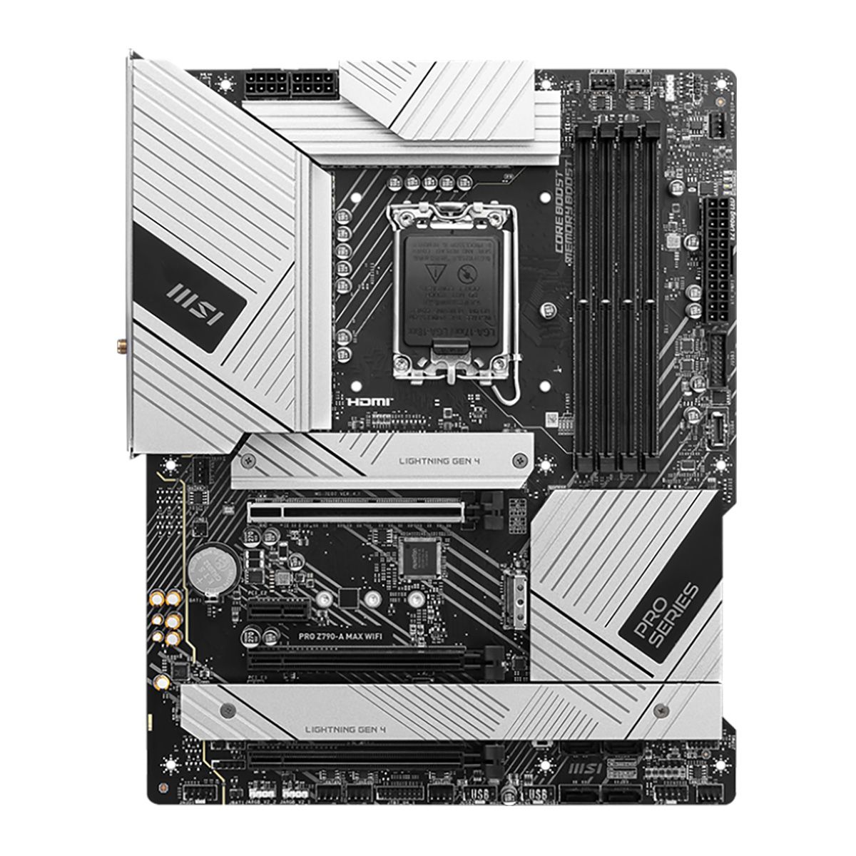 Материнская плата MSI PRO Z790-A MAX WIFI Z790, LGA1700, 4*DDR5, 3*PCIEx16, 1*PCIEx1, 4*M.2, 2*TypeC, 3*USB3.2Gen2, 4*USB3.2Gen1, 6*USB2.0, 6*SATA3.0, 2.5G, DP, HDMI, ATX, OEM