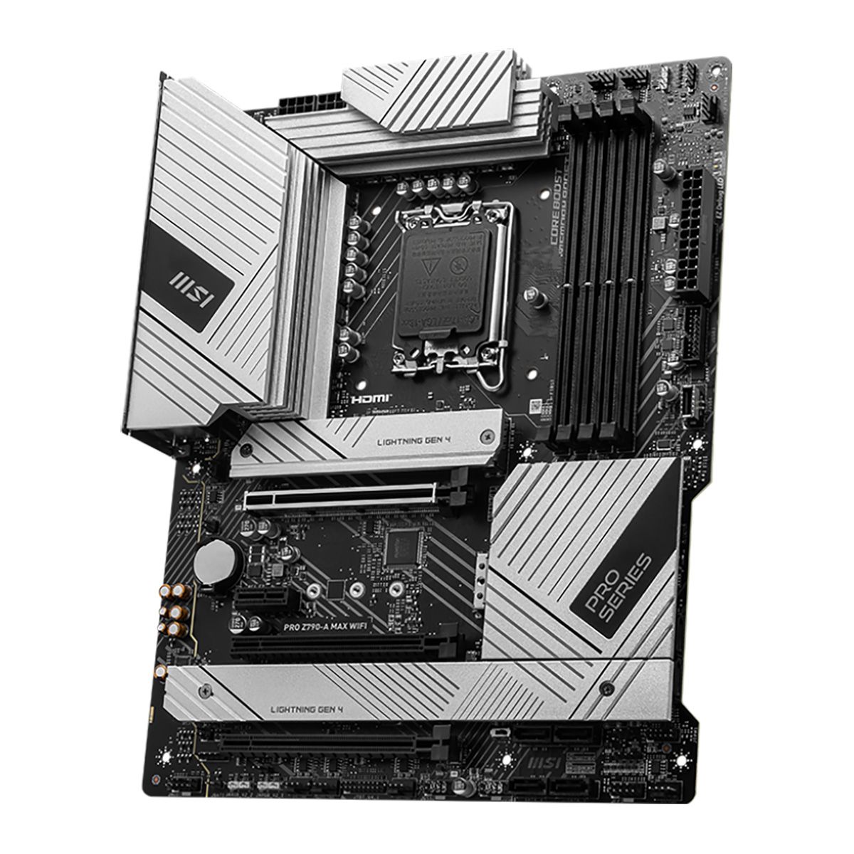 Материнская плата MSI PRO Z790-A MAX WIFI Z790, LGA1700, 4*DDR5, 3*PCIEx16, 1*PCIEx1, 4*M.2, 2*TypeC, 3*USB3.2Gen2, 4*USB3.2Gen1, 6*USB2.0, 6*SATA3.0, 2.5G, DP, HDMI, ATX, OEM