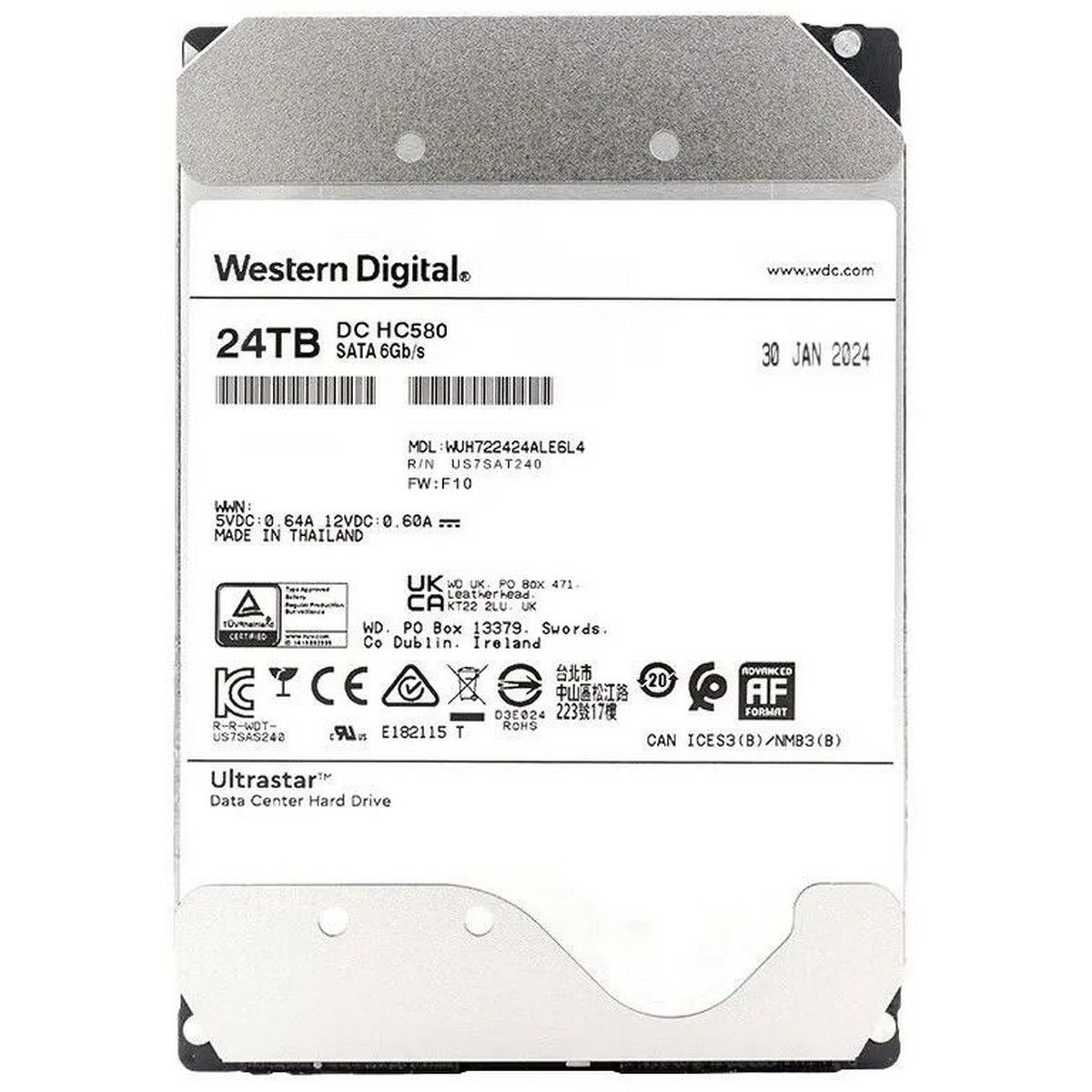 Жесткий диск серверный Western Digital 3.5" 24TB Ultrastar DC HC580 7200RPM SATA3 6Gb/s and 512MB Cache