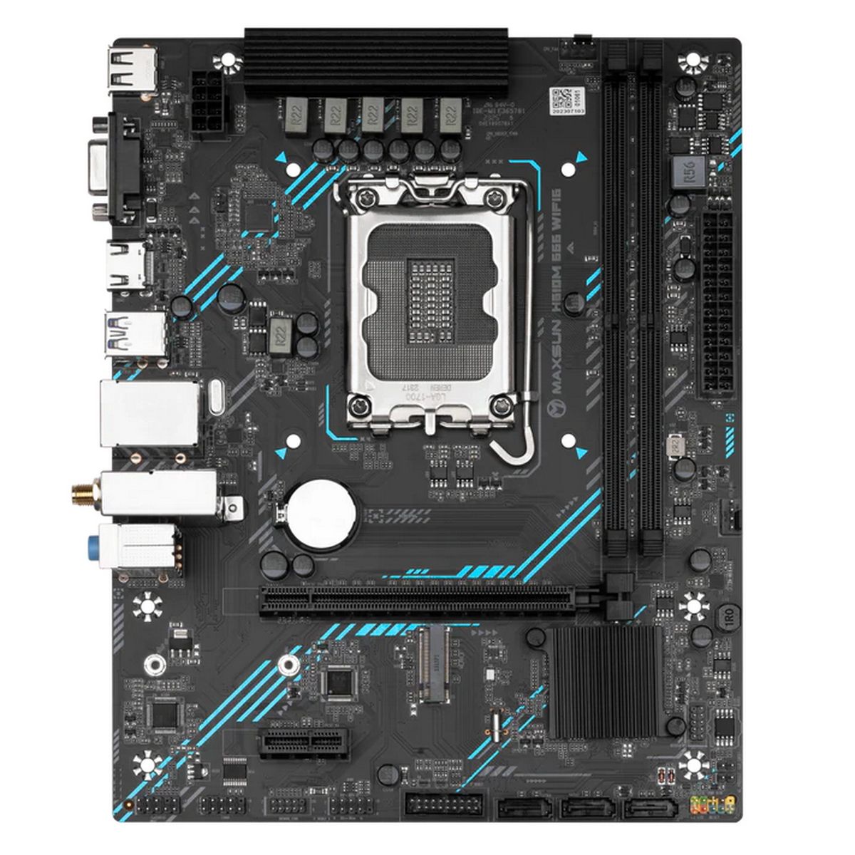 Материнская плата Maxsun MS-H610M 666 WIFI6 H610, LGA1700, 2*DDR4, 1*PCIEx16, 1*PCIEx1, 1*M.2, 4*USB3.2Gen1, 5*USB2.0, 3*SATA3.0, 1G, VGA, HDMI, M-ATX, RTL