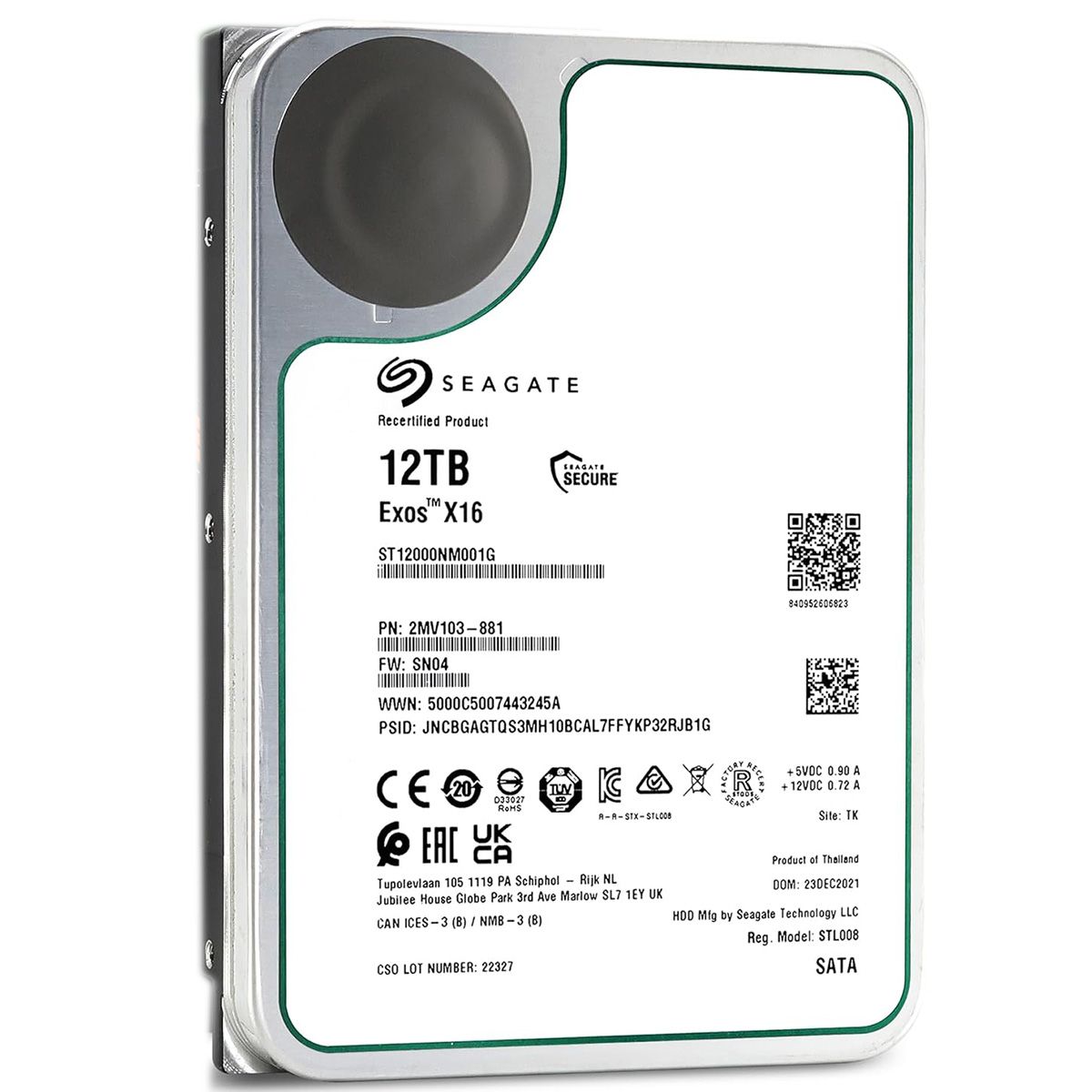 Жесткий диск Seagate Exos X16 ST12000NM001G 12TB 3.5" SATA 6Gb/s, 7200rpm, 256MB, 512e/4Kn, Bulk