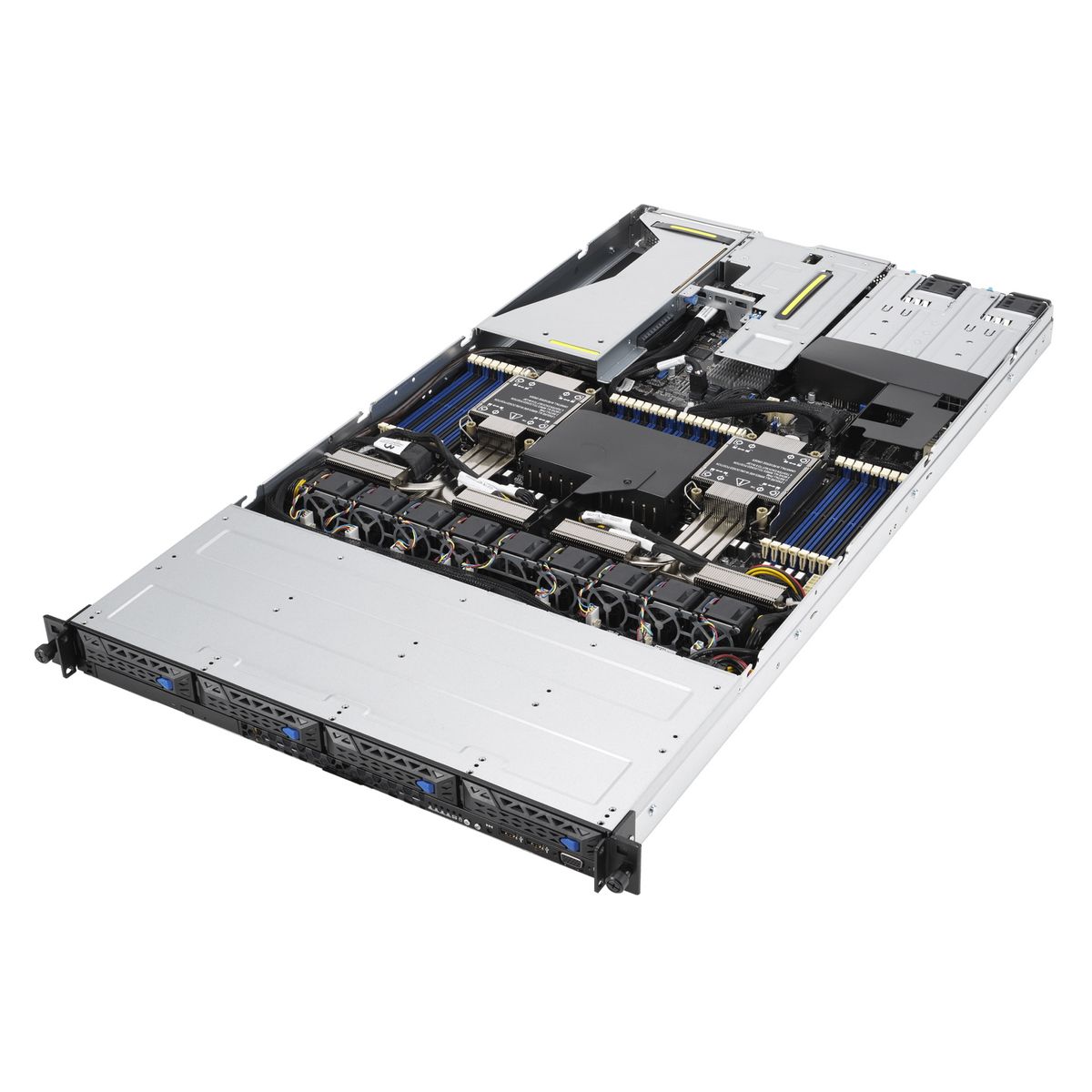 Платформа системного блока ASUS RS700-E10-RS4U 1x SFF8643 + 2x SFF8654x8, 4x trays (4x NVMe/SAS/SATA on the backplane, 4 NVMe to m/b), 1x OCP 3.0, 2x X710-AT2 10G, DVD-RW, 2x 1600W