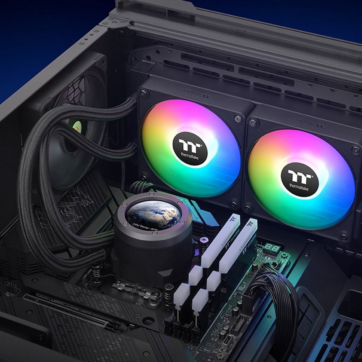 Жидкостная система охлаждения Thermaltake CL-W416-PL14SW-A All-In-One Liquid Cooler System/ARGB Fan 140*2/PWM 500-1800 rpm/Water Block 2.1 inch LCD